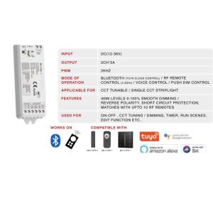 RF and blue tooth controller for 2 channel CCT tunable and single CCT strip light MEM224