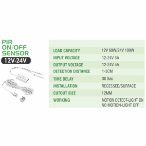 LEARC 12 - 24 volt PIR  motion on off sensor for cabinet and wardrobe lighting GS1515